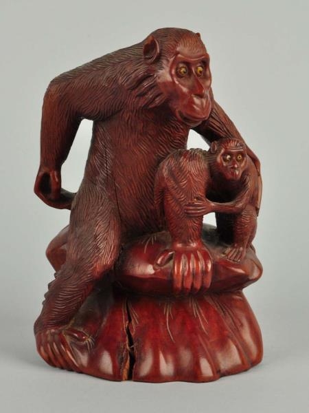 CHERRY WOOD CARVING OF MONKEYS                    