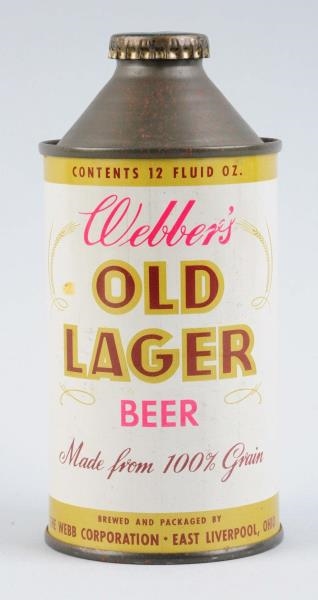 WEBBERS OLD LAGER BEER CONE TOP CAN.             