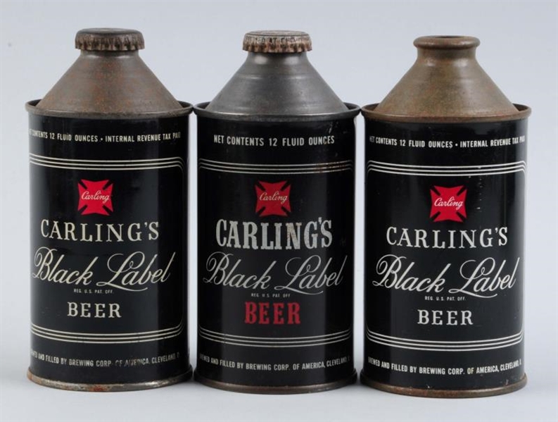 LOT OF 3: CARLINGS BLACK LABEL BEER CONE TOP CANS
