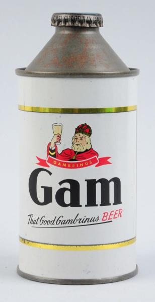 GAM GAMBRINUS BEER CONE TOP CAN.                  