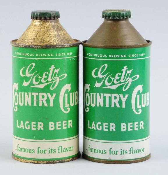 LOT OF 2: GOETZ COUNTRY CLUB LAGER CONE TOP CANS. 