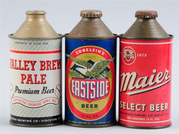 LOT OF 3: EASTSIDE, VALLEY BREW & MAIER CONE TOPS.