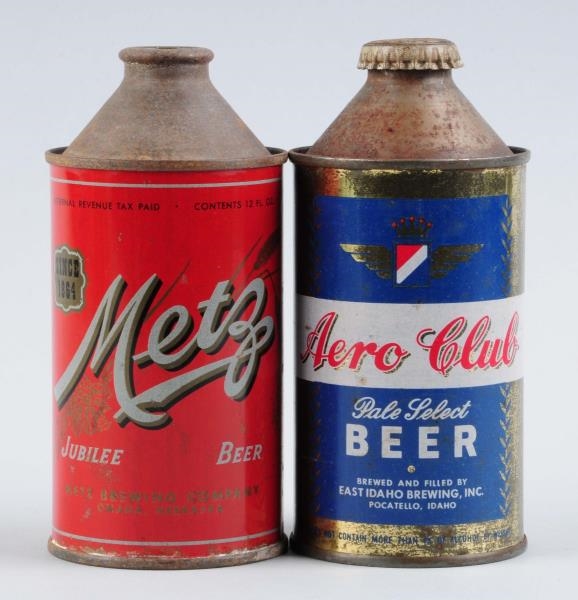 LOT OF 2: METZ & AERO CLUB BEER CONE TOP CANS.    
