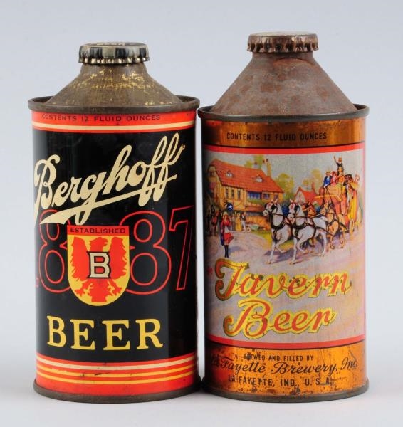 LOT OF 2: BERGHOFF & TAVERN BEER CONE TOP CANS.   