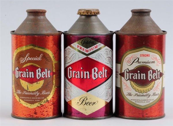 LOT OF 3: GRAIN BELT BEER CONE TOP CANS.          