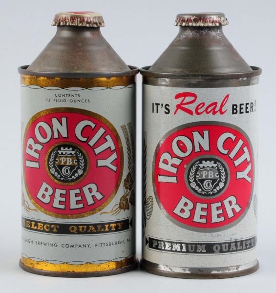 LOT OF 2: IRON CITY BEER CONE TOP CANS.           