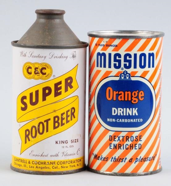 LOT OF 2: MISSION ORANGE, C & C ROOT BEER CANS.   