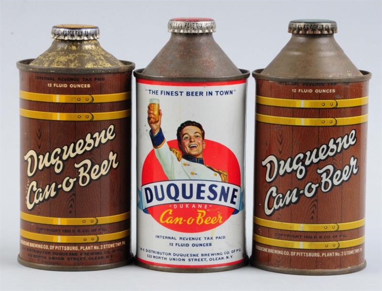 LOT OF 3: DUQUESNE BEER CONE TOP CANS.            
