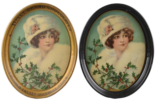 LOT OF 2: HOLLY BRAND CHOCOLATES TIN SERVING TRAYS