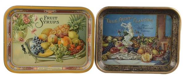 LOT OF 2: FRUIT SYRUPS TIN SERVING TRAYS          