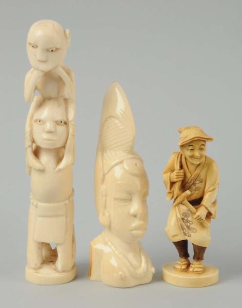 LOT OF 3: IVORY CARVED ITEMS.                     