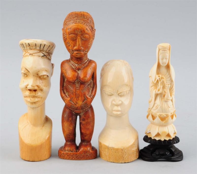 LOT OF 4:  ASSORTED IVORY FIGURES.                