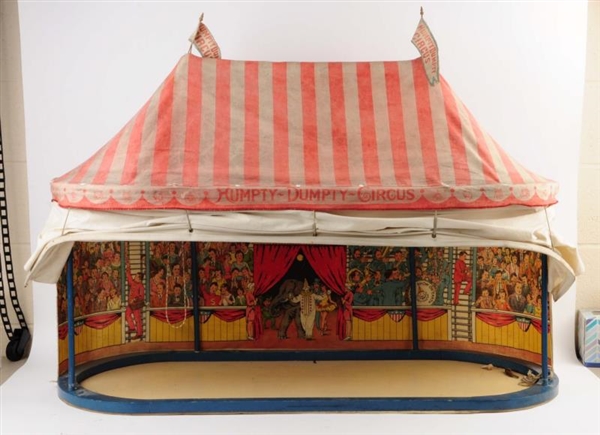 SCHOENHUT OVAL TENT WITH SIDESHOWS & TENT BOX.    