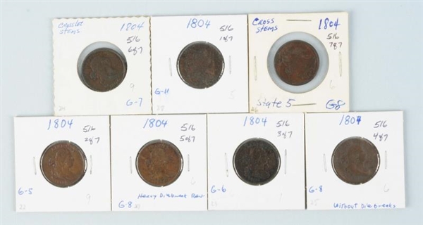 LOT OF 7: 1804 DRAPED BUST HALF CENTS.            