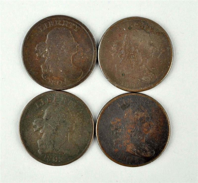 LOT OF 4: DRAPED BUST HALF CENTS.                 