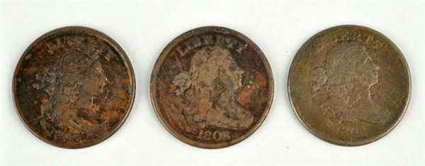 LOT OF 3: DRAPED BUST HALF CENTS.                 