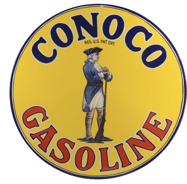CONOCO GASOLINE ROUND DOUBLE-SIDED PORCELAIN SIGN 