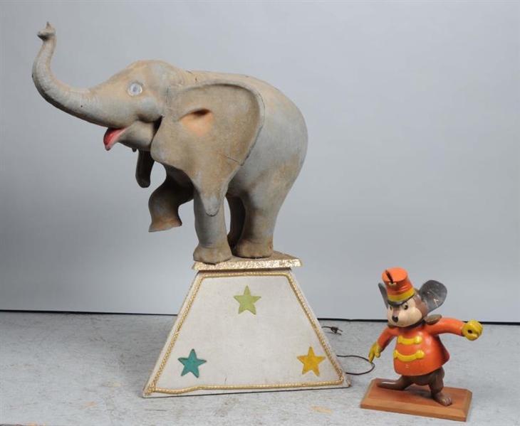 LOT OF 2: CIRCUS ELEPHANT AND MOUSE STATUES       