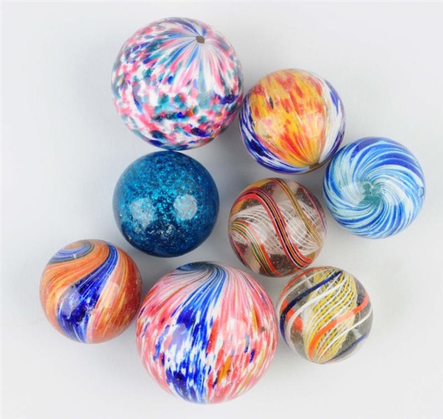 LOT OF 8: LARGE HANDMADE MARBLES.                 
