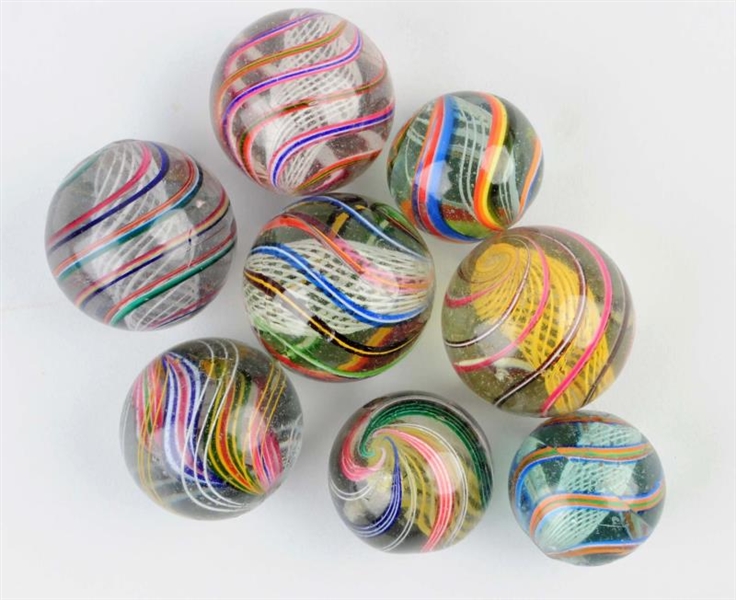 LOT OF 8: LARGE SWIRL MARBLES.                    