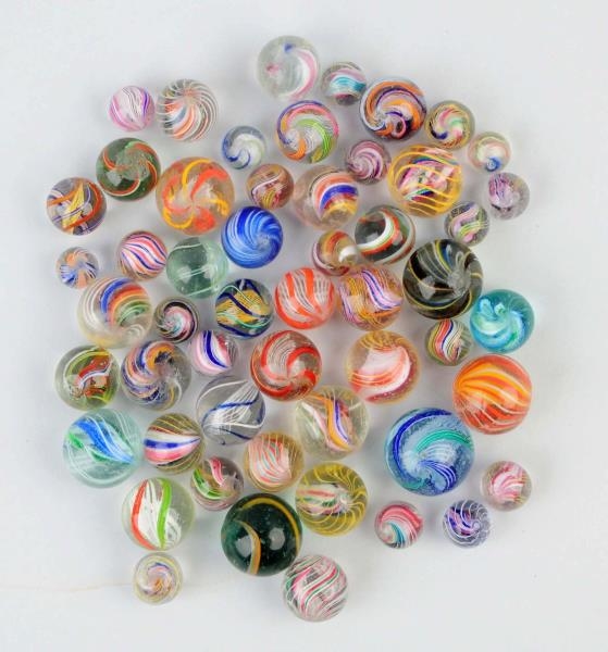 LOT OF APPROXIMATELY 50 HANDMADE MARBLES.         