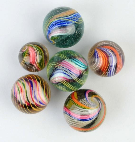 LOT OF 6: LARGE SWIRL MARBLES.                    