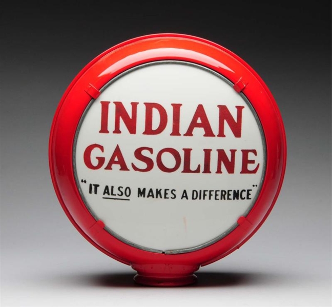 INDIAN GASOLINE ETCHED MILKGLASS METAL GLOBE BODY.