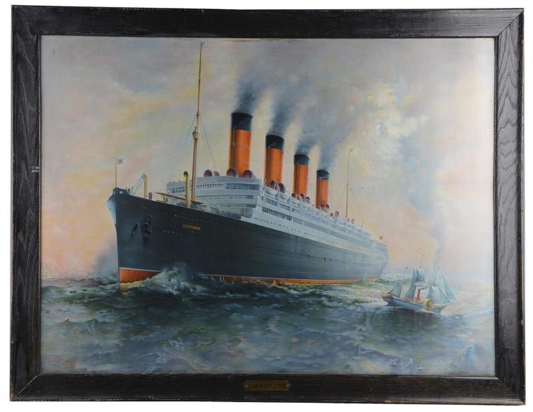 TIN LITHOGRAPH OF THE RMS AQUITANIA IN FRAME      