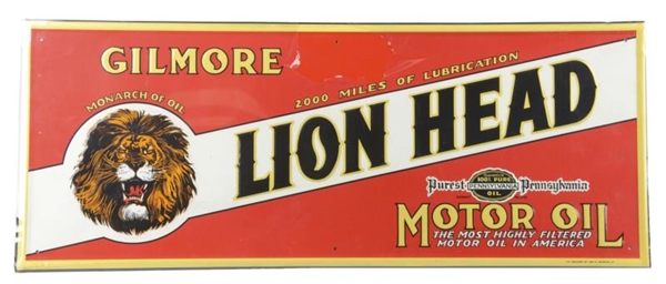GILMORE LION HEAD OIL TIN ADVERTISING SIGN        