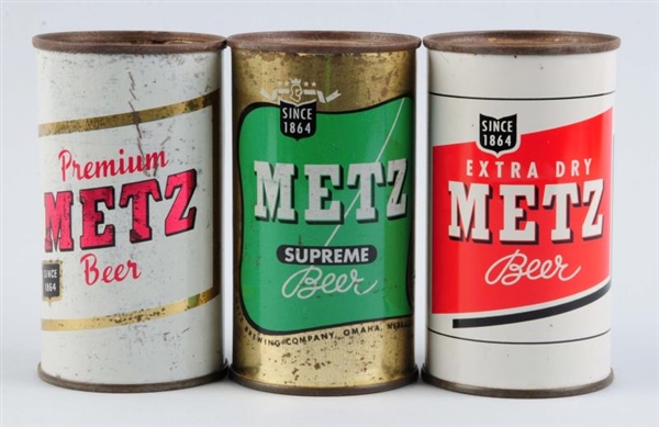 LOT OF 3: METZ BEER FLAT TOP CANS.                