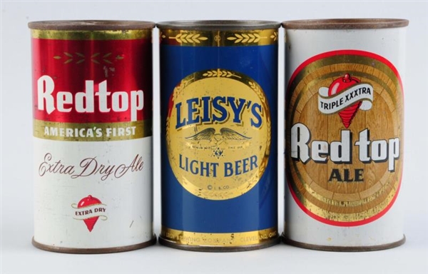 LOT OF 3: TWO RED TOP AND A LEISYS FLAT TOP CANS.