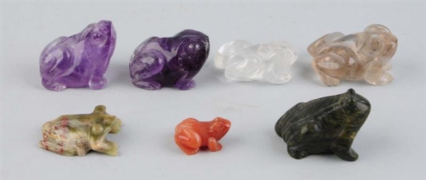 LOT OF 7: GLASS AND STONE ORIENTAL FROGS.         