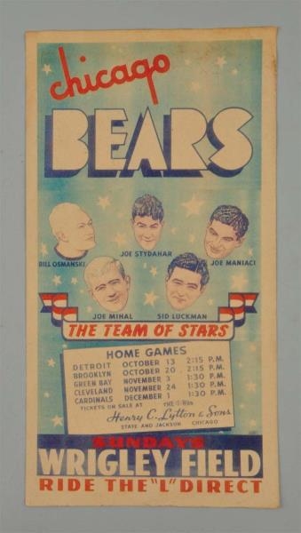 REPRODUCTION OF CHICAGO BEARS SCHEDULE SIGN.      