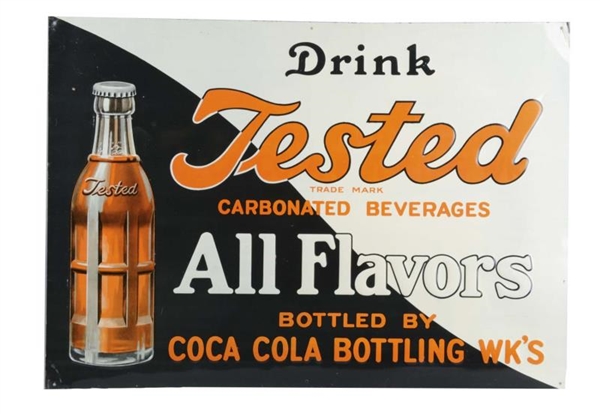 TESTED SODA EMBOSSED TIN ADVERTISING SIGN         