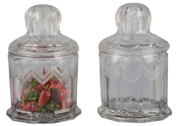LOT OF 2: NEARCUT GOTHIC CANDIED FRUIT JARS       