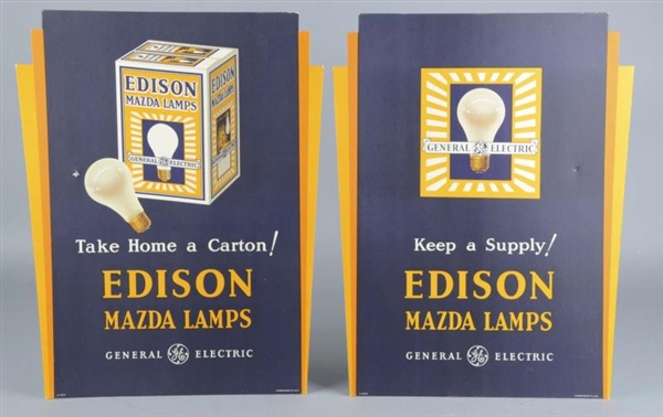 LOT OF 2: EDISON MAZDA LAMPS DIE-CUT DISPLAY SIGNS