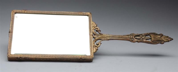 FRENCH BRONZE HAND MIRROR WITH PAINTING.          