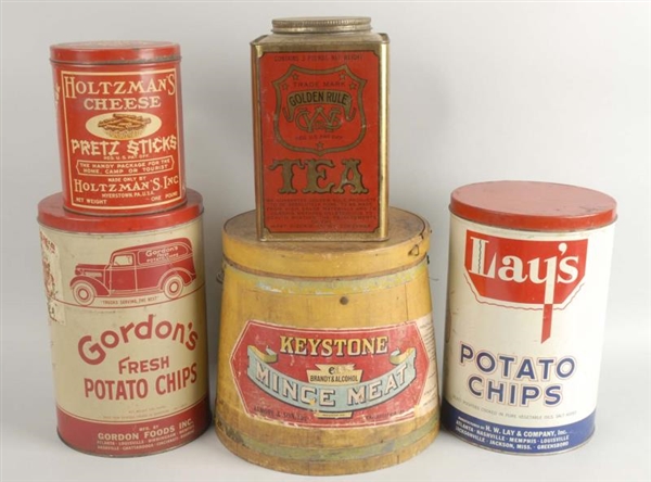 LOT OF 5: ADVERTISING CONTAINERS.                 