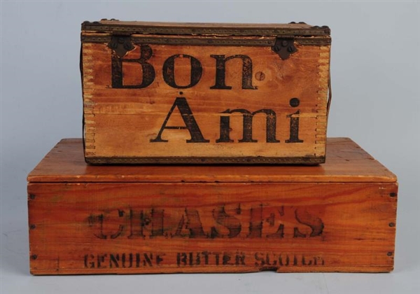 LOT OF 2: ADVERTISING WOODEN BOXES.               