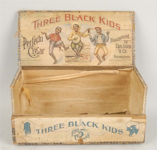THREE BLACK KIDS CIGAR BOX.                       