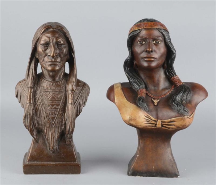 LOT OF 2: CHALKWARE BUSTS OF NATIVE AMERICANS     
