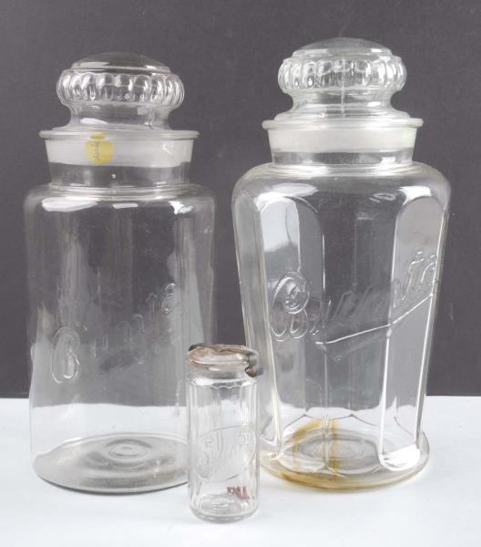 LOT OF 3: BUNTE CANDY JARS.                       