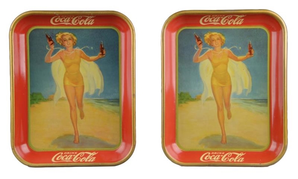 LOT OF 2: COCA COLA RUNNING GIRL SERVING TRAYS    