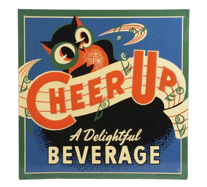 CHEER UP SODA EMBOSSED TIN ADVERTISING SIGN       