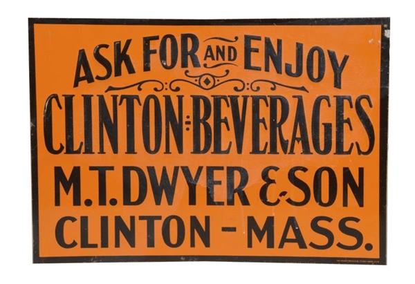 CLINTON BEVERAGES EMBOSSED TIN SIGN               