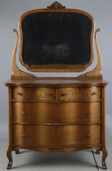 EARLY AMERICAN OAK DRESSER WITH HARP AND MIRROR   