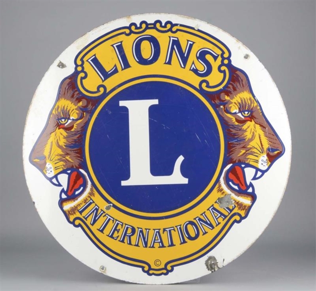 LIONS INTERNATIONAL ROUND PORCELAIN SIGN          