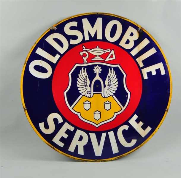 OLDSMOBILE SERVICE WITH CREST LOGO SSP SIGN.      