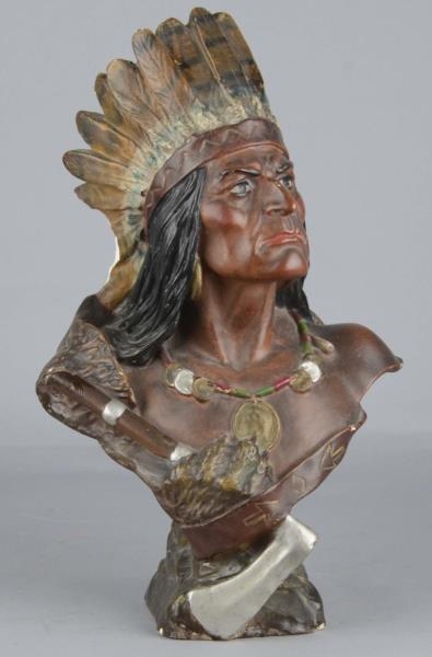 OLD INDIAN CHIEF CIGAR STORE CHALKWARE BUST STATUE
