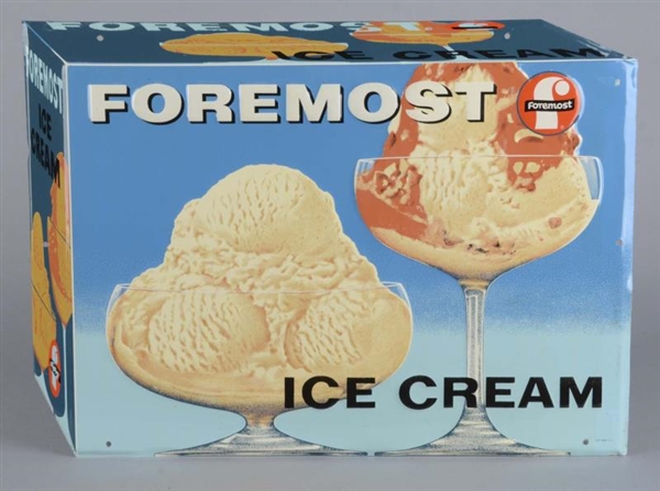 EMBOSSED FOREMOST ICE CREAM TIN ADVERTISING SIGN  